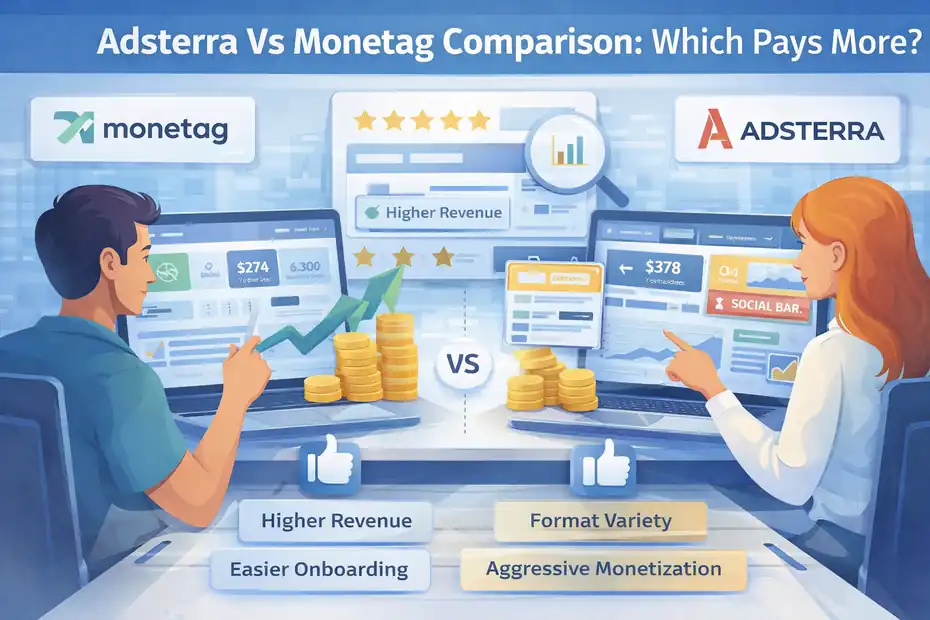 An informative illustration about Adsterra Vs Monetag Comparison: Which Pays More?
