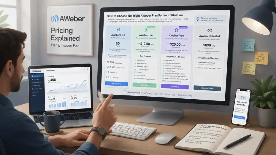 An informative illustration about Aweber Pricing Explained: Plans, Hidden Fees