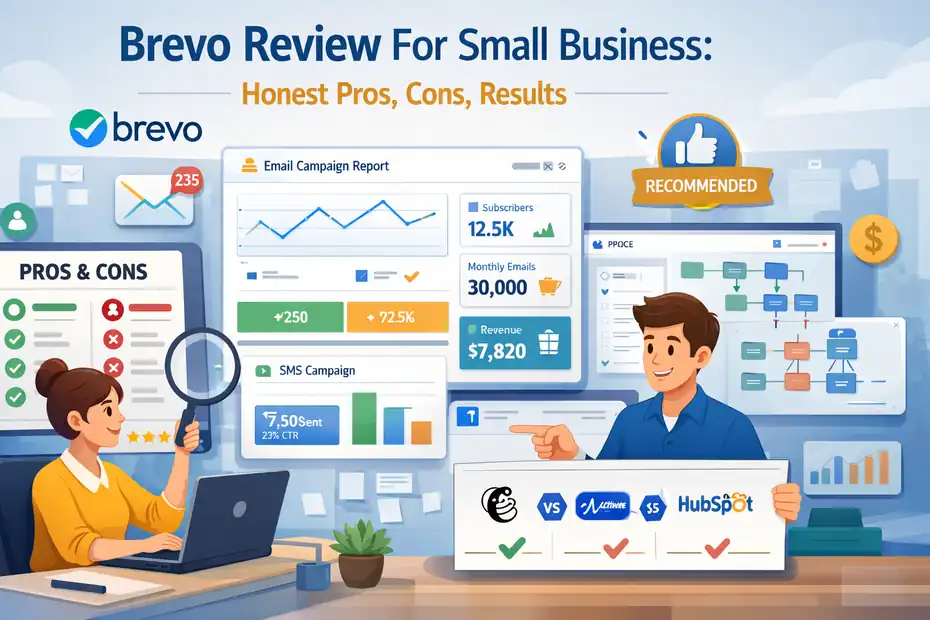 An informative illustration about Brevo Review For Small Business: Honest Pros, Cons, Results