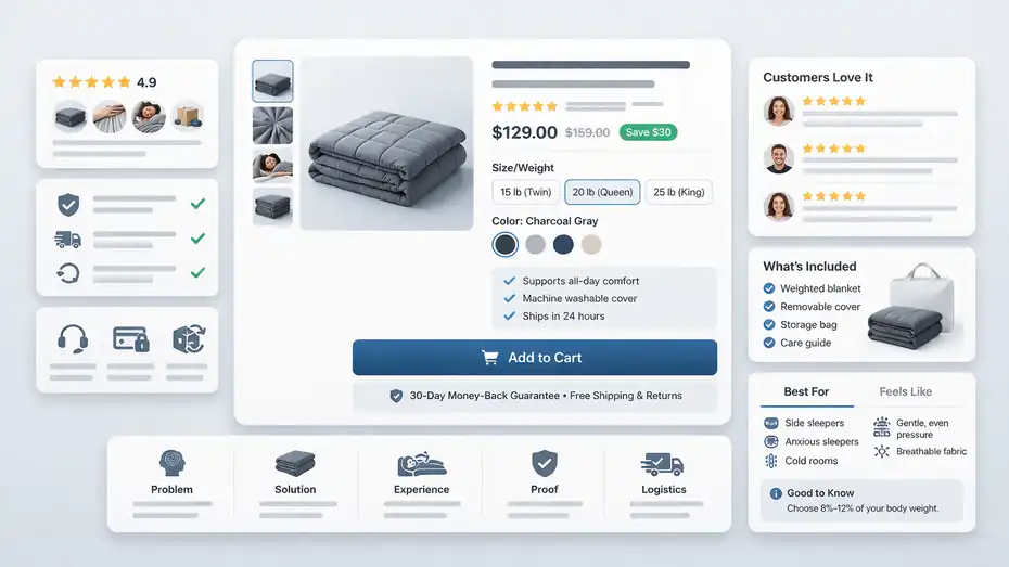 An informative illustration about Create Product Pages That Convert With Less Effort