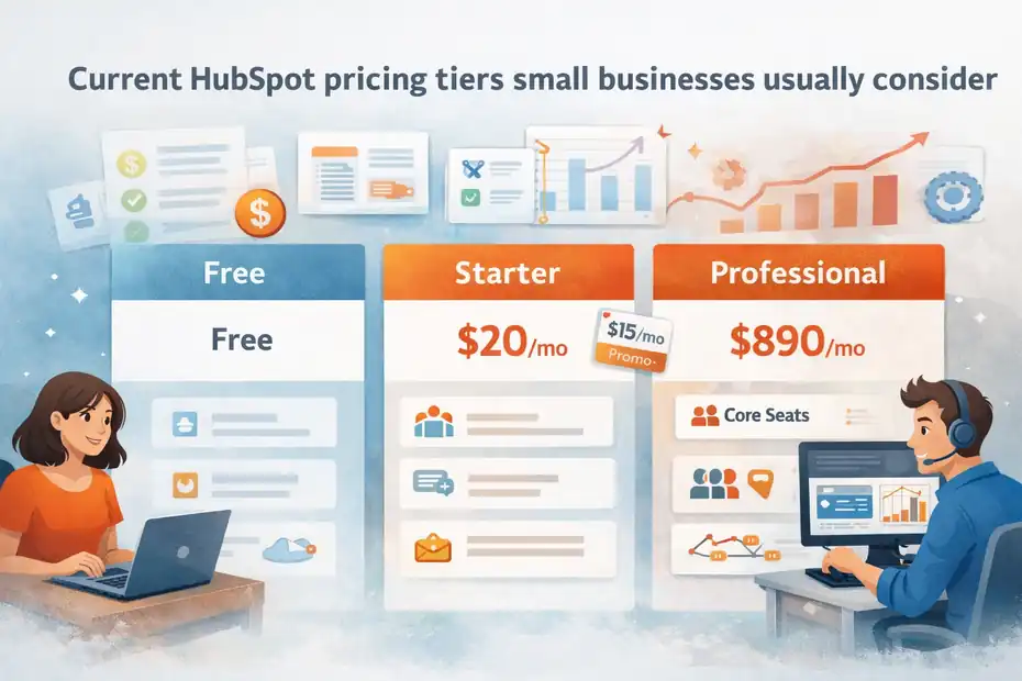 An informative illustration about Current HubSpot pricing tiers small businesses usually consider