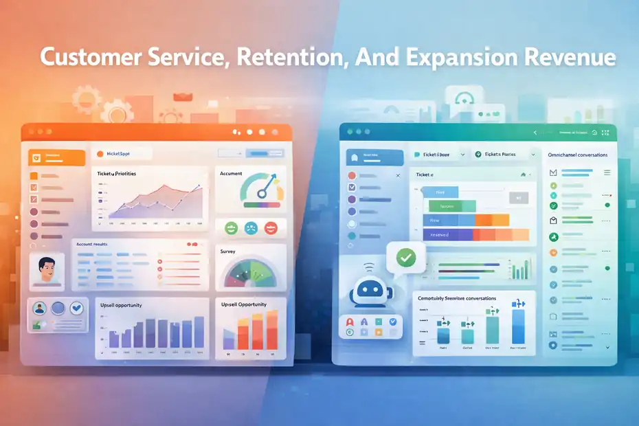Freshworks Vs HubSpot Comparison: Which Drives More Revenue An informative illustration about Customer Service, Retention, And Expansion Revenue
