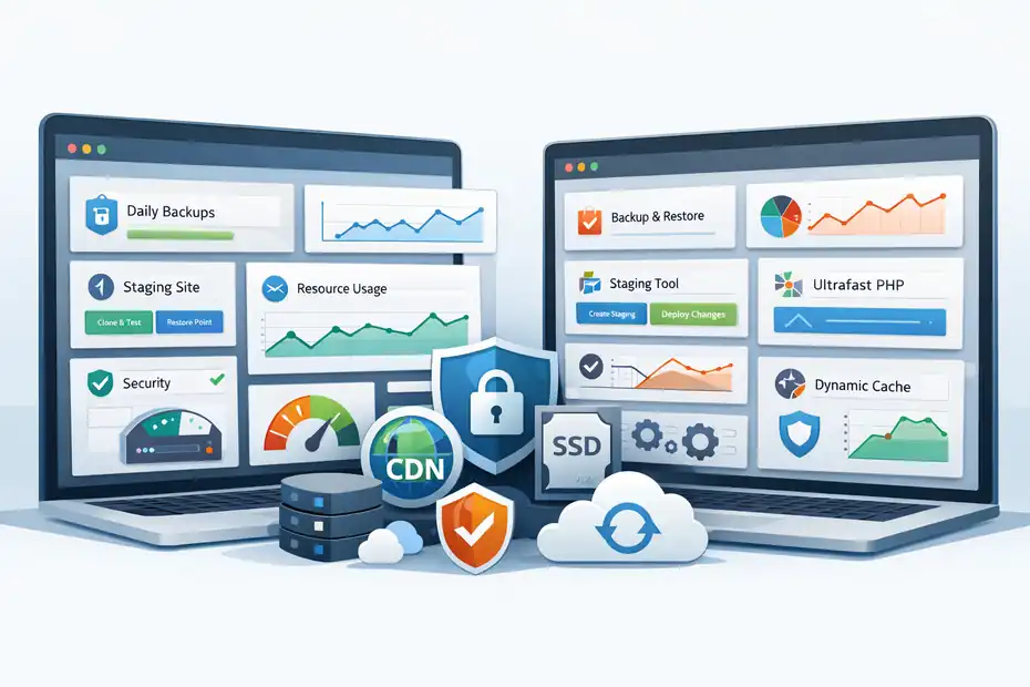 WP Engine Vs SiteGround Comparison: Speed And Uptime An informative illustration about Features That Affect Speed And Stability