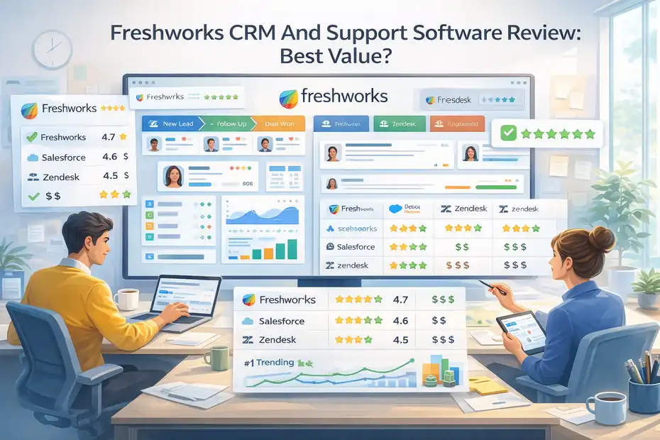 An informative illustration about Freshworks CRM And Support Software Review: Best Value?