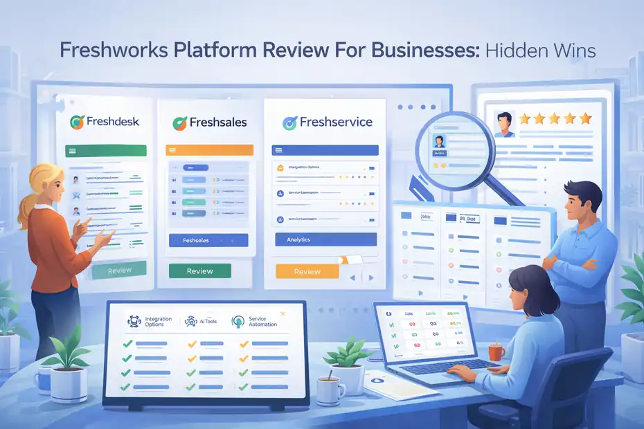 An informative illustration about Freshworks Platform Review For Businesses: Hidden Wins