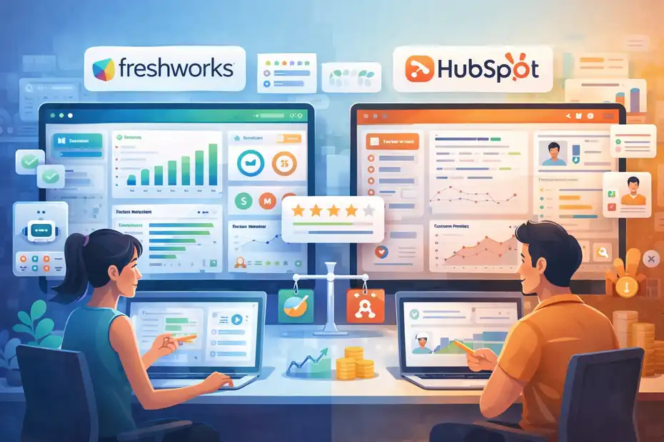 An informative illustration about Freshworks Vs HubSpot Comparison: Which Drives More Revenue
