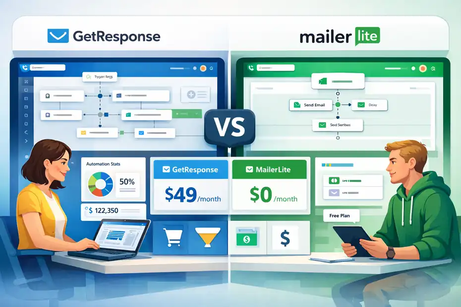 An informative illustration about getresponse vs mailerlite for automation and pricing