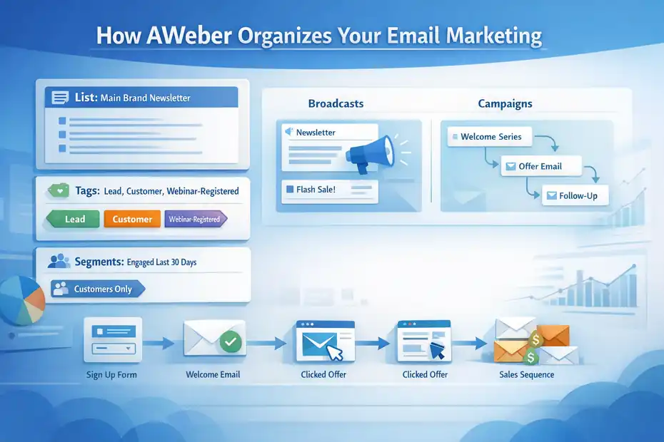 An informative illustration about How AWeber Organizes Your Email Marketing