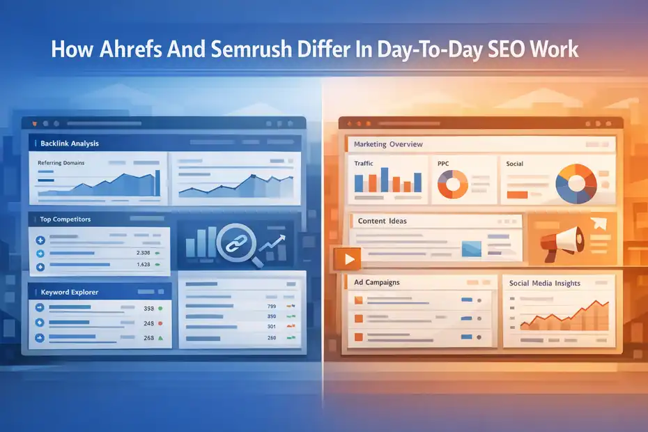 Switching From Semrush To Ahrefs Worth It For SEO An informative illustration about How Ahrefs And Semrush Differ In Day-To-Day SEO Work