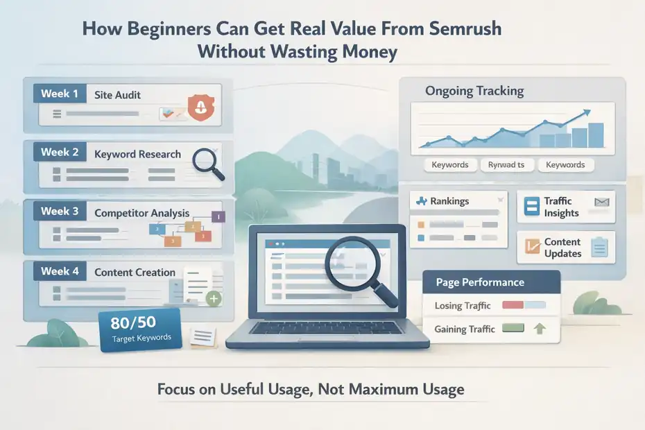 An informative illustration about How Beginners Can Get Real Value From Semrush Without Wasting Money