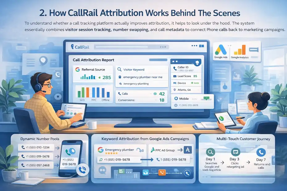 An informative illustration about How CallRail Attribution Works Behind The Scenes