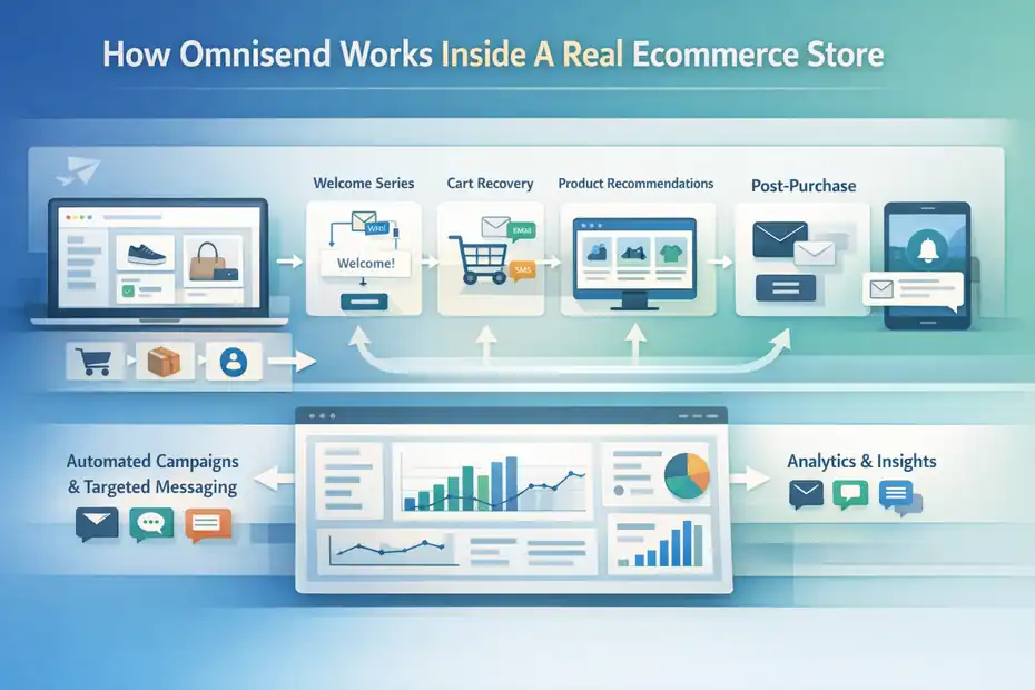 An informative illustration about How Omnisend Works Inside A Real Ecommerce Store