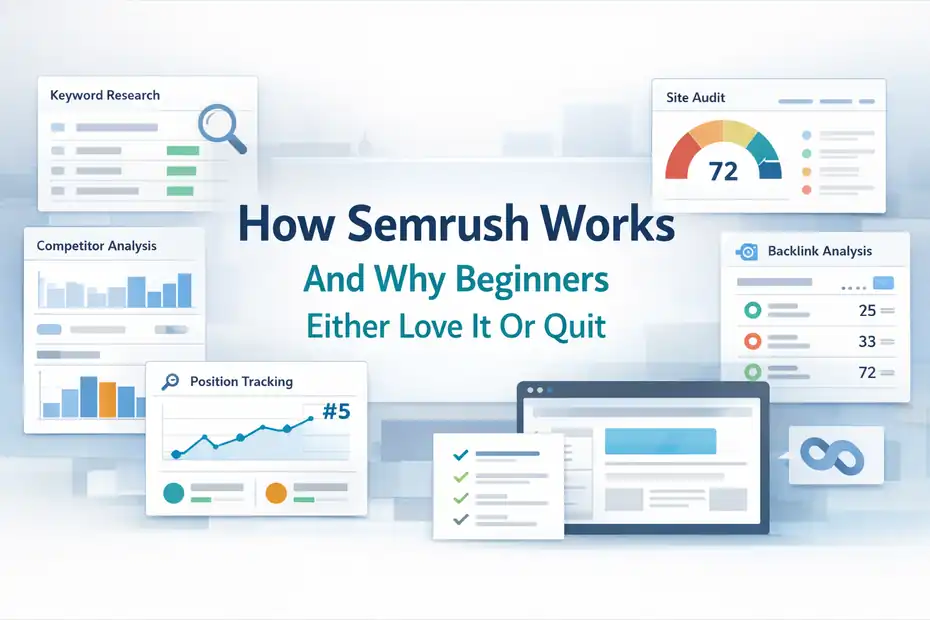 An informative illustration about How Semrush Works And Why Beginners Either Love It Or Quit