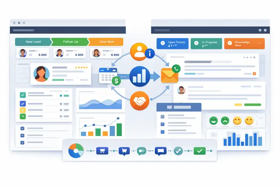 An informative illustration about How The CRM And Support Stack Works Together