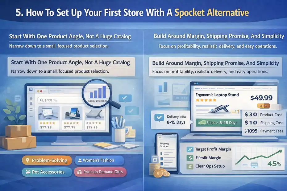 An informative illustration about How To Set Up Your First Store With A Spocket Alternative