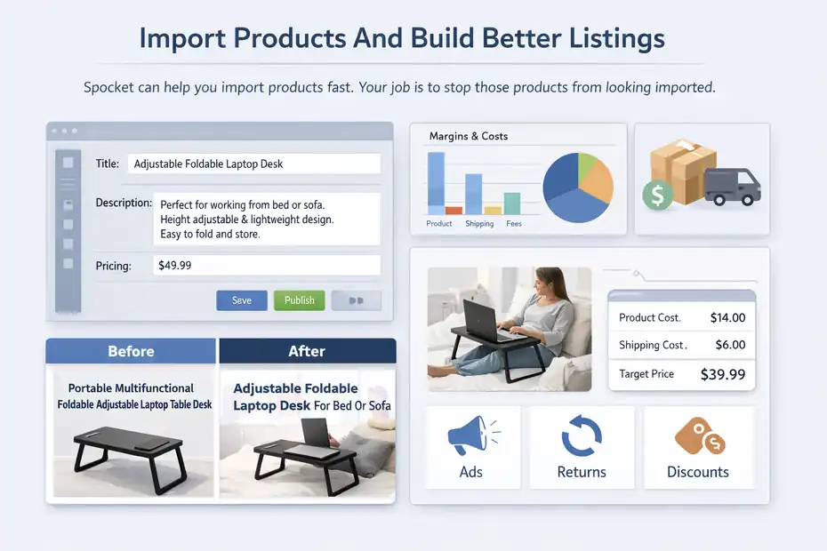 An informative illustration about
Import Products And Build Better Listings