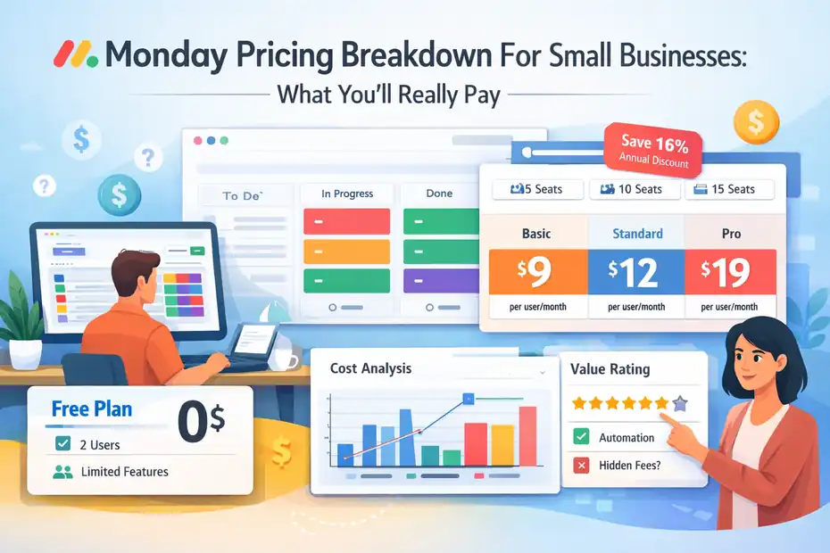 An informative illustration about Monday Pricing Breakdown For Small Businesses: What You’ll Really Pay