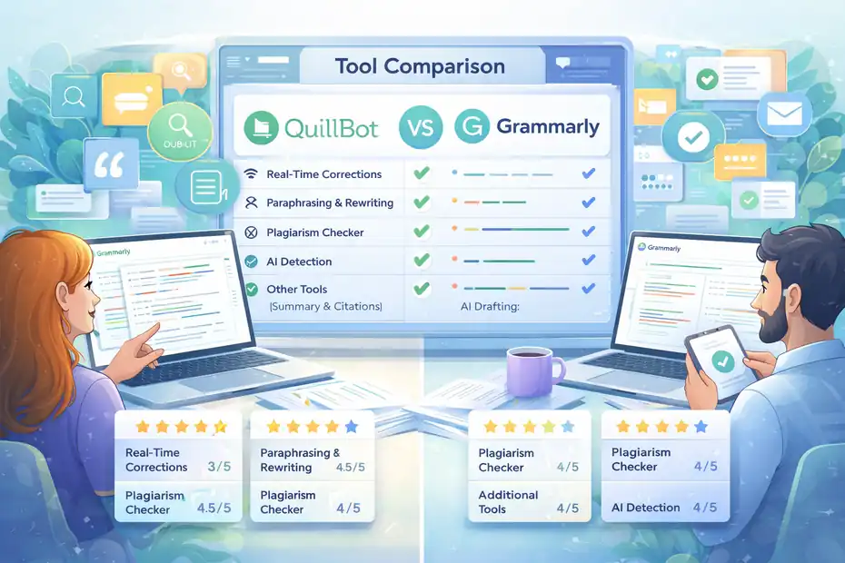 An informative illustration about Quillbot Vs Grammarly Comparison: Which Wins For Writers