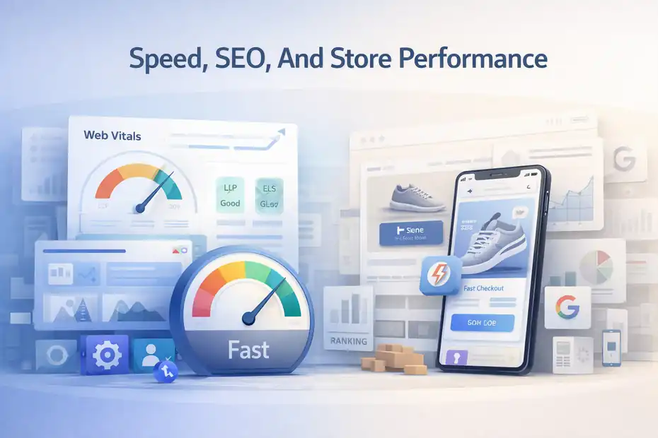 An informative illustration about Speed, SEO, And Store Performance