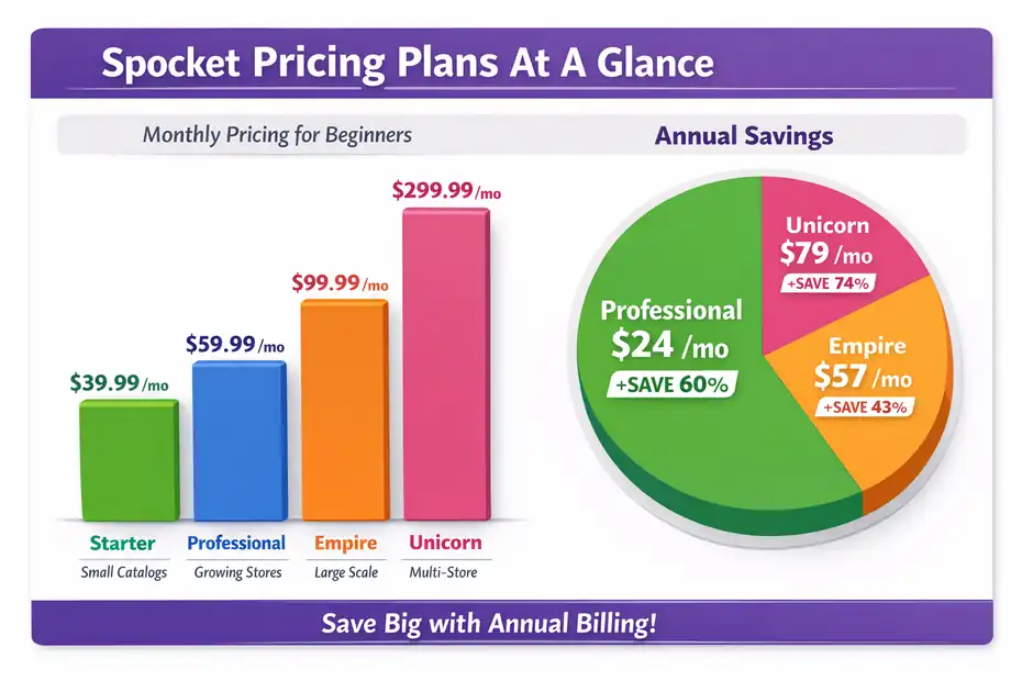 An informative illustration about Spocket Pricing Plans At A Glance