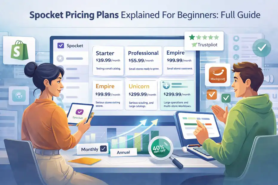 An informative illustration about Spocket Pricing Plans Explained For Beginners: Full Guide