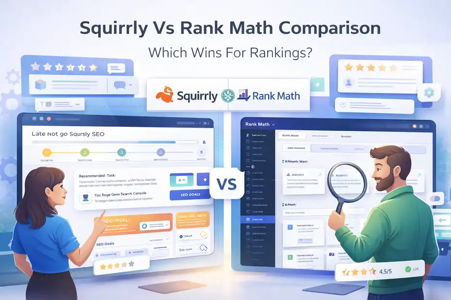An informative illustration about Squirrly Vs Rank Math Comparison: Which Wins For Rankings?