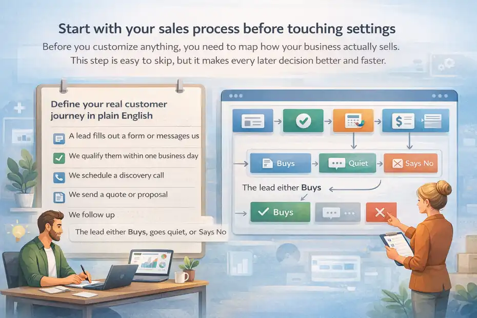 An informative illustration about Start with your sales process before touching settings