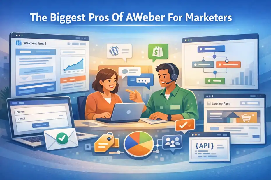Aweber Pros And Cons for Marketers Guide An informative illustration about The Biggest Pros Of AWeber For Marketers