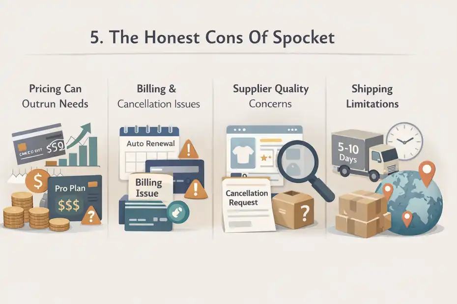 Spocket Review Honest Pros And Cons: Worth It Or Not? An informative illustration about The Honest Cons Of Spocket