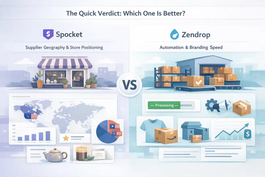 Spocket Vs Zendrop Which Is Better: Pros And Cons An informative illustration about The Quick Verdict: Which One Is Better?