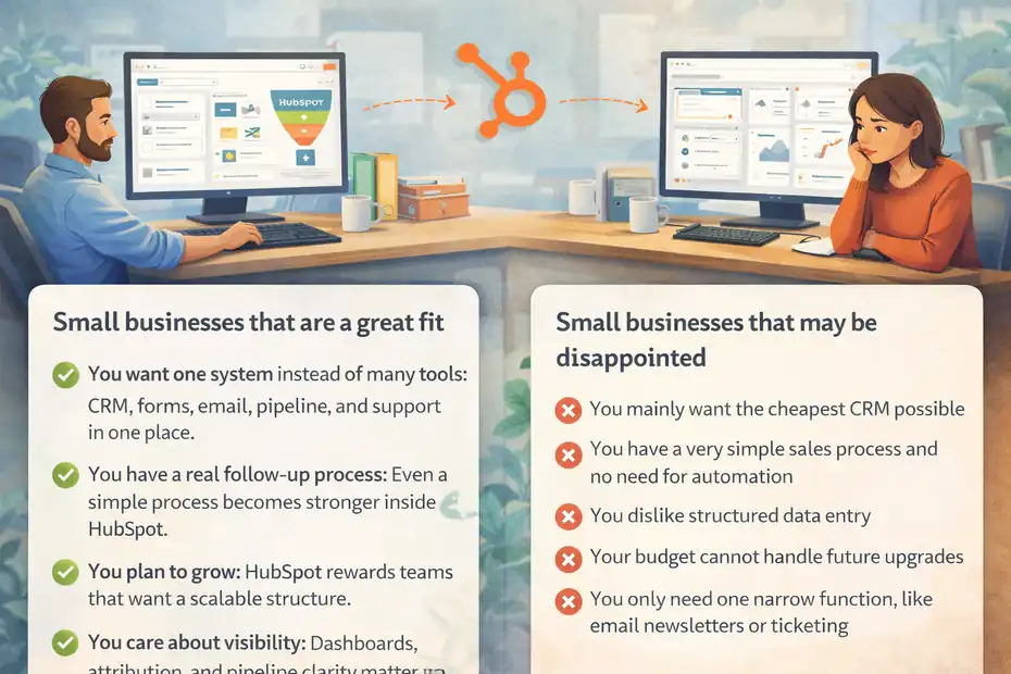 An informative illustration about Who should use HubSpot and who should skip it