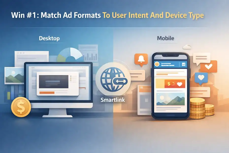 7 Adsterra Ad Revenue Optimization Strategy Wins An informative illustration about Win #1: Match Ad Formats To User Intent And Device Type