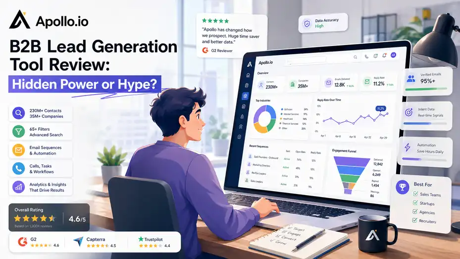 An informative illustration about Apollo IO B2B Lead Generation Tool Review: Hidden Power or Hype?