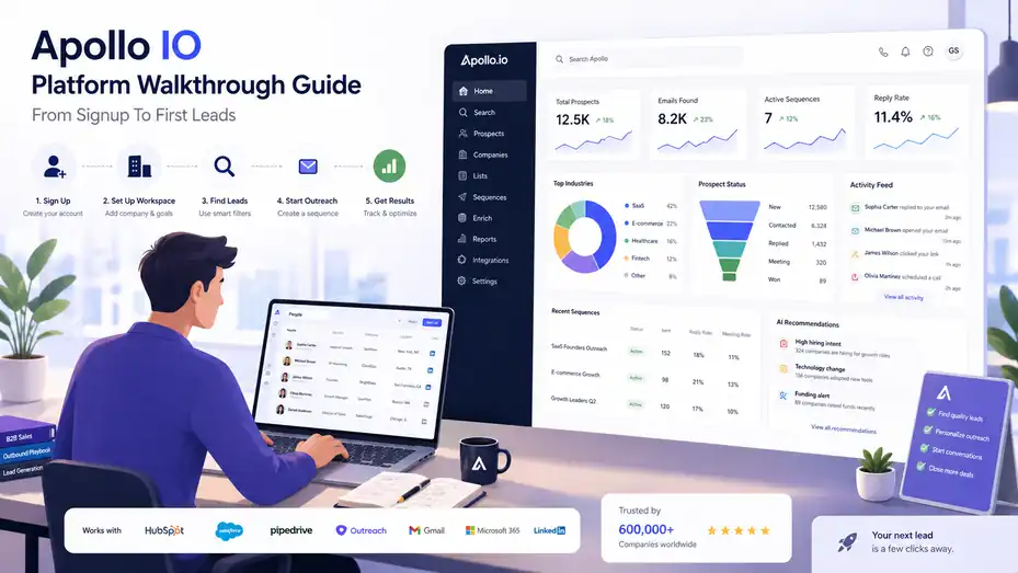 An informative illustration about Apollo IO Platform Walkthrough Guide: From Signup To First Leads