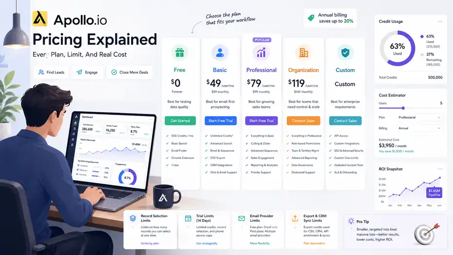 An informative illustration about Apollo IO Pricing Explained: Every Plan, Limit, And Real Cost