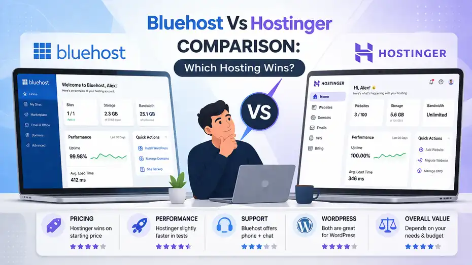 An informative illustration about Bluehost Vs Hostinger Comparison Which Hosting Wins