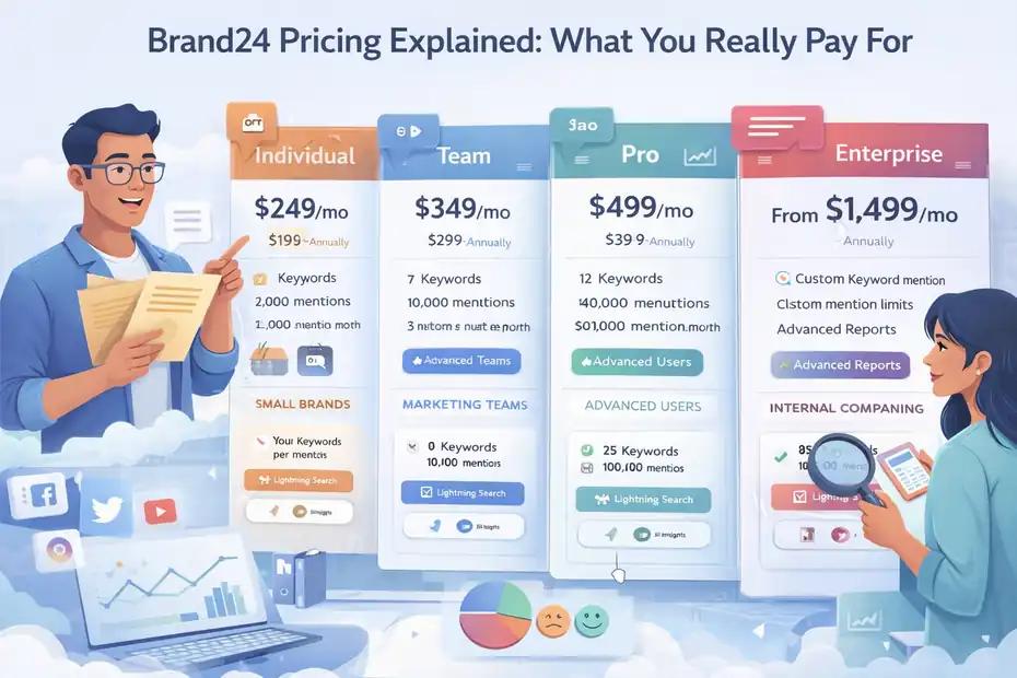 An informative illustration about Brand24 Pricing Explained What You Really Pay For