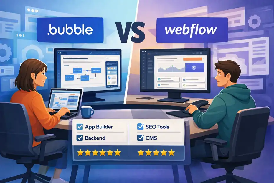 An informative illustration about Bubble Vs Webflow Comparison: Which Wins For Web Apps?