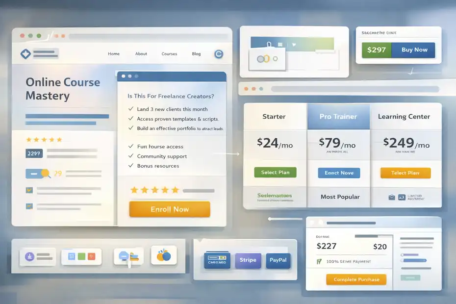 An informative illustration about
Build Your Website, Sales Pages, And Checkout Path