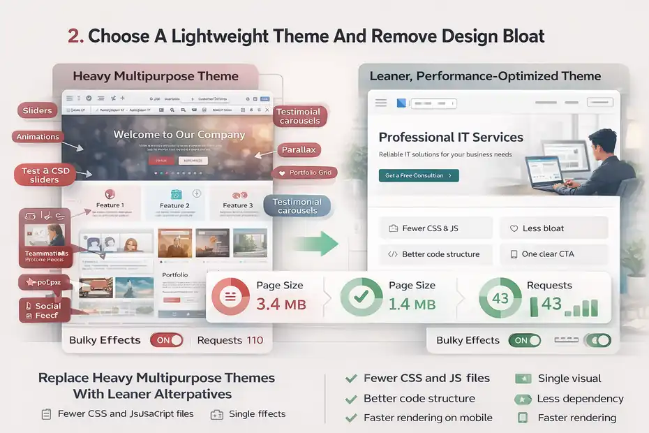 An informative illustration about
Choose A Lightweight Theme And Remove Design Bloat