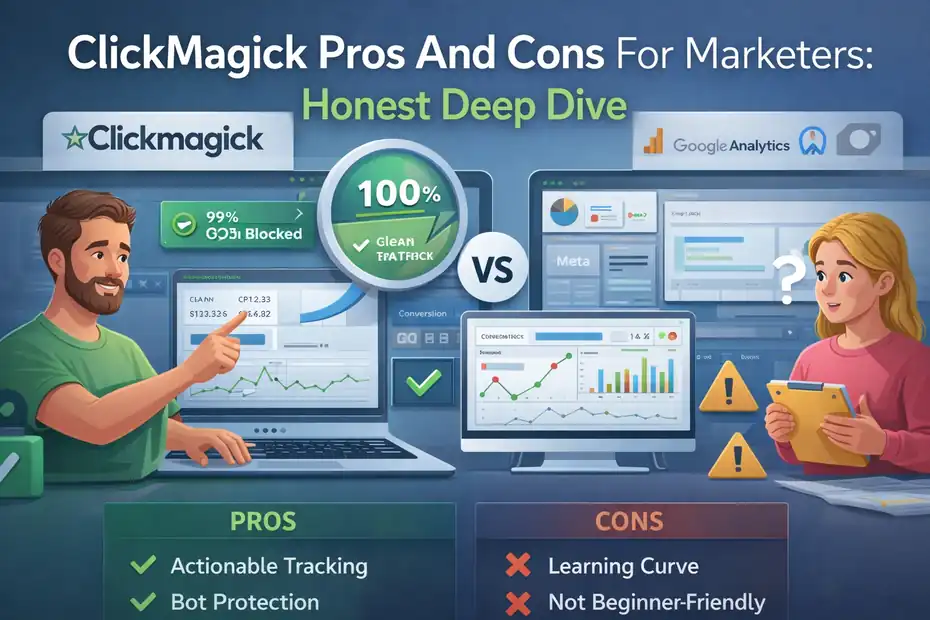 An informative illustration about ClickMagick Pros And Cons For Marketers: Honest Deep Dive