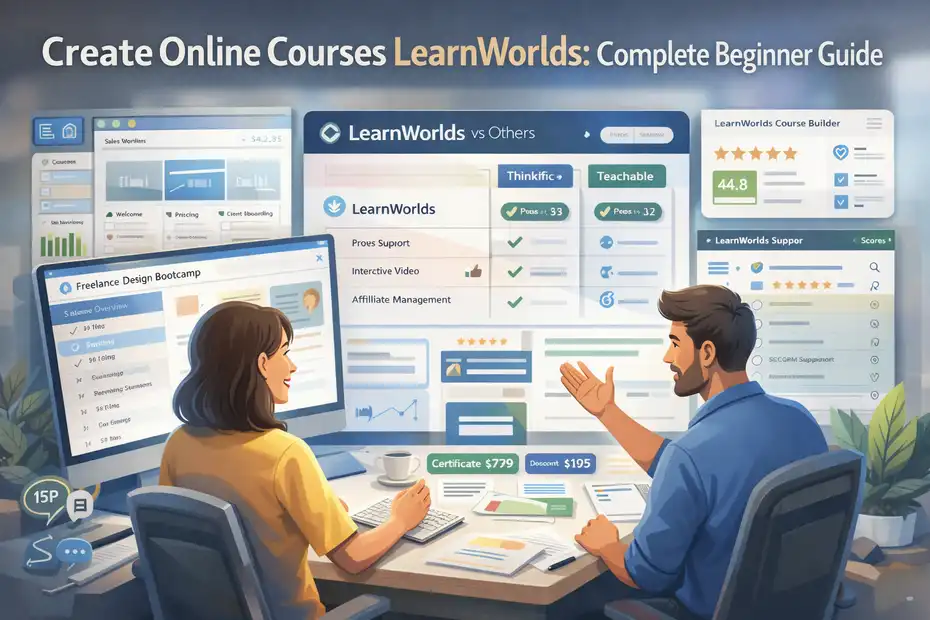 An informative illustration about Create Online Courses LearnWorlds: Complete Beginner Guide