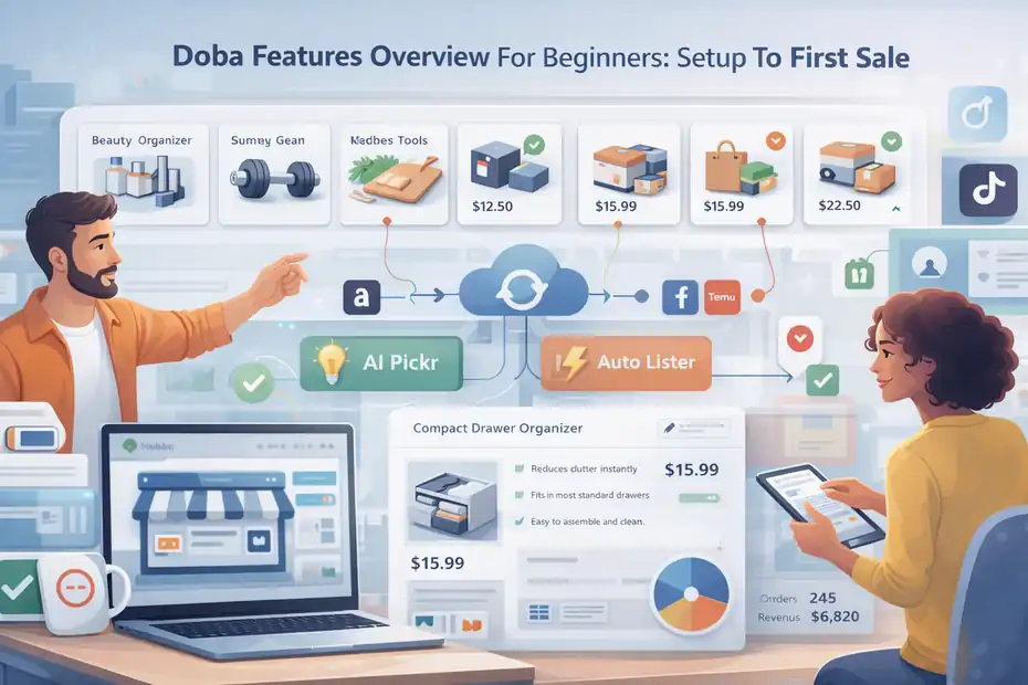 An informative illustration about Doba Features Overview For Beginners: Setup To First Sale
