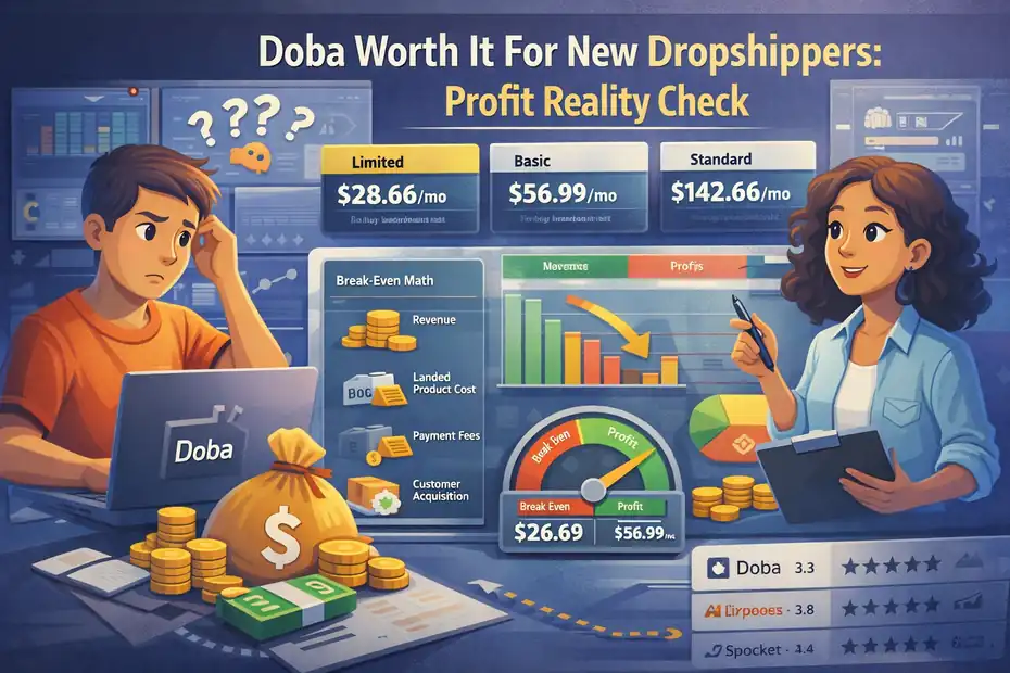 An informative illustration about Doba Worth It For New Dropshippers: Profit Reality Check