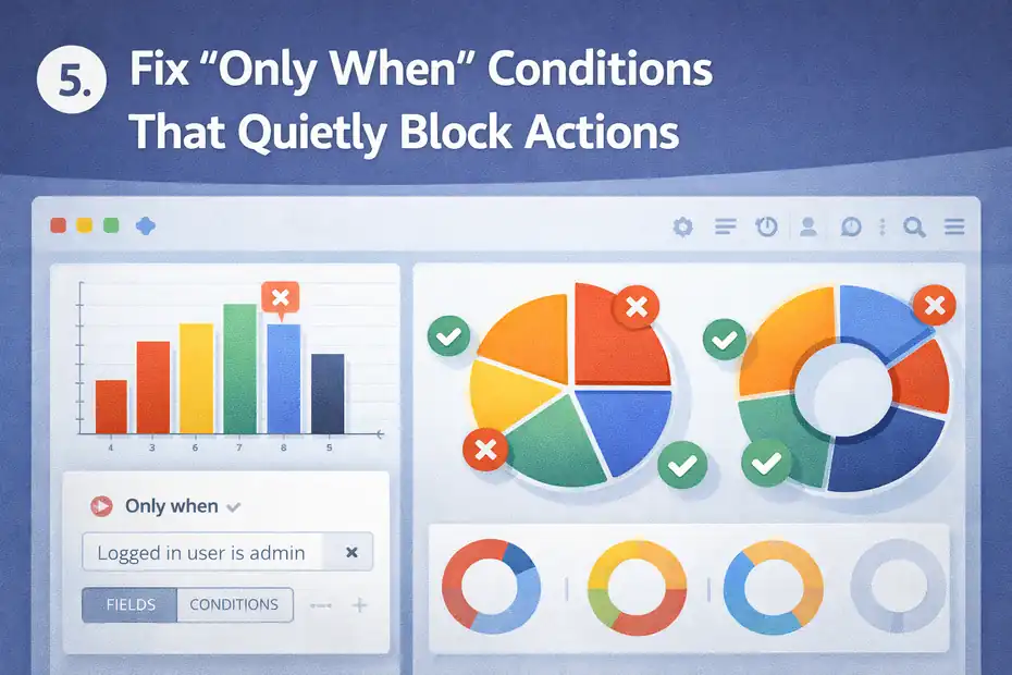 Bubble Workflows Not Working Fix: Step-By-Step Debug Guide An informative illustration about
Fix “Only When” Conditions That Quietly Block Actions