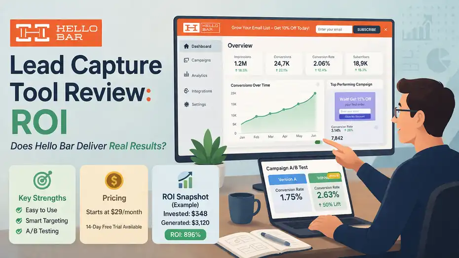An informative illustration about Hello Bar Lead Capture Tool Review: ROI