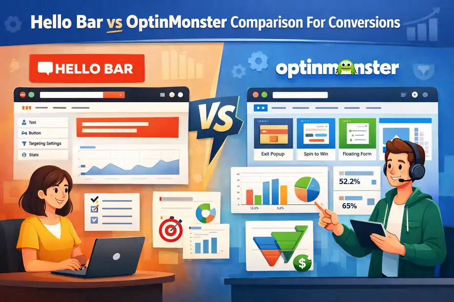 An informative illustration about Hello Bar Vs OptinMonster Comparison For Conversions