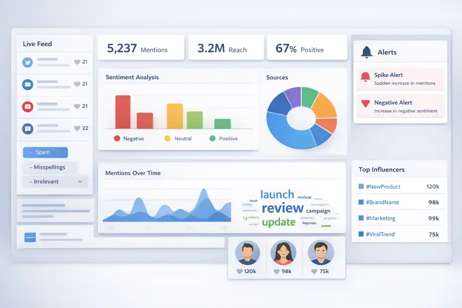 An informative illustration about
How Brand24 Works In A Real Marketing Workflow