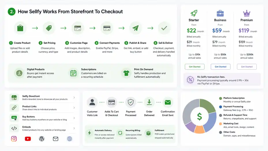 An informative illustration about
How Sellfy Works From Storefront To Checkout