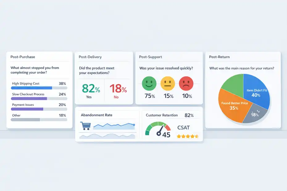 An informative illustration about How SurveyMonkey Fits Into Ecommerce Customer Feedback Workflows